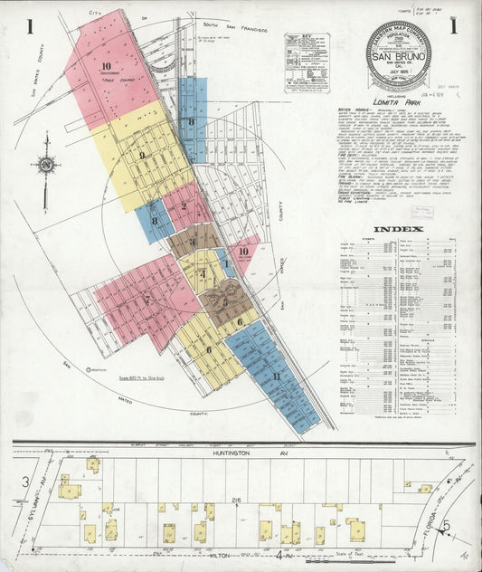 Sanborn Fire Insurance Map from San Bruno, San Mateo County, California (1925), Sheet #0001 - Complete Map Set gallery image, historic Sanborn map, vintage wall art, California California
