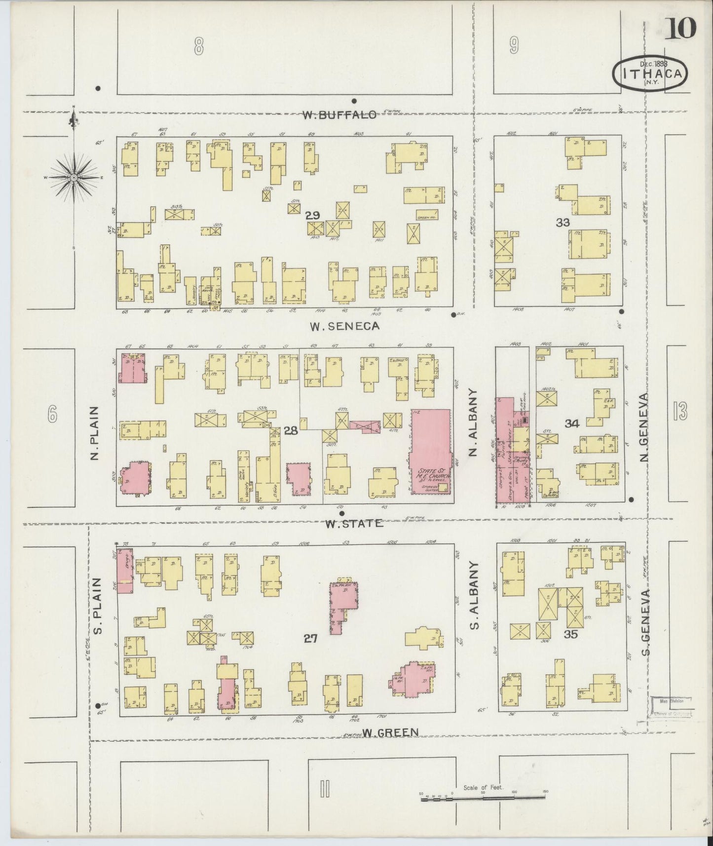 Sanborn Fire Insurance Map from Ithaca, Tompkins County, New York (1893), Sheet #0010 - Complete Map Set gallery image, historic Sanborn map, vintage wall art, New York New York