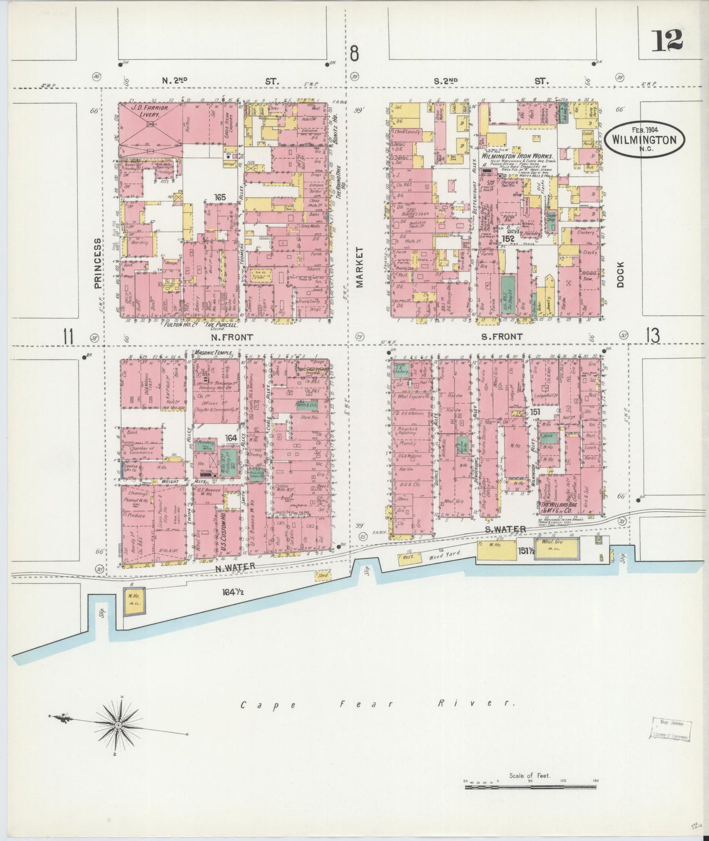 Sanborn Fire Insurance Map from Wilmington, New Hanover County, North Carolina (1904), Sheet #0012 - Complete Map Set gallery image, historic Sanborn map, vintage wall art, North Carolina North Carolina