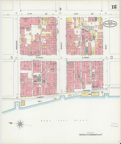 Sanborn Fire Insurance Map from Wilmington, New Hanover County, North Carolina (1904), Sheet #0012 - Complete Map Set gallery image, historic Sanborn map, vintage wall art, North Carolina North Carolina
