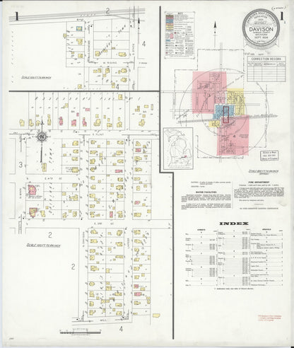 Sanborn Fire Insurance Map from Davison, Genesee County, Michigan (1939), Sheet #0001 - Complete Map Set gallery image, historic Sanborn map, vintage wall art, Michigan Michigan