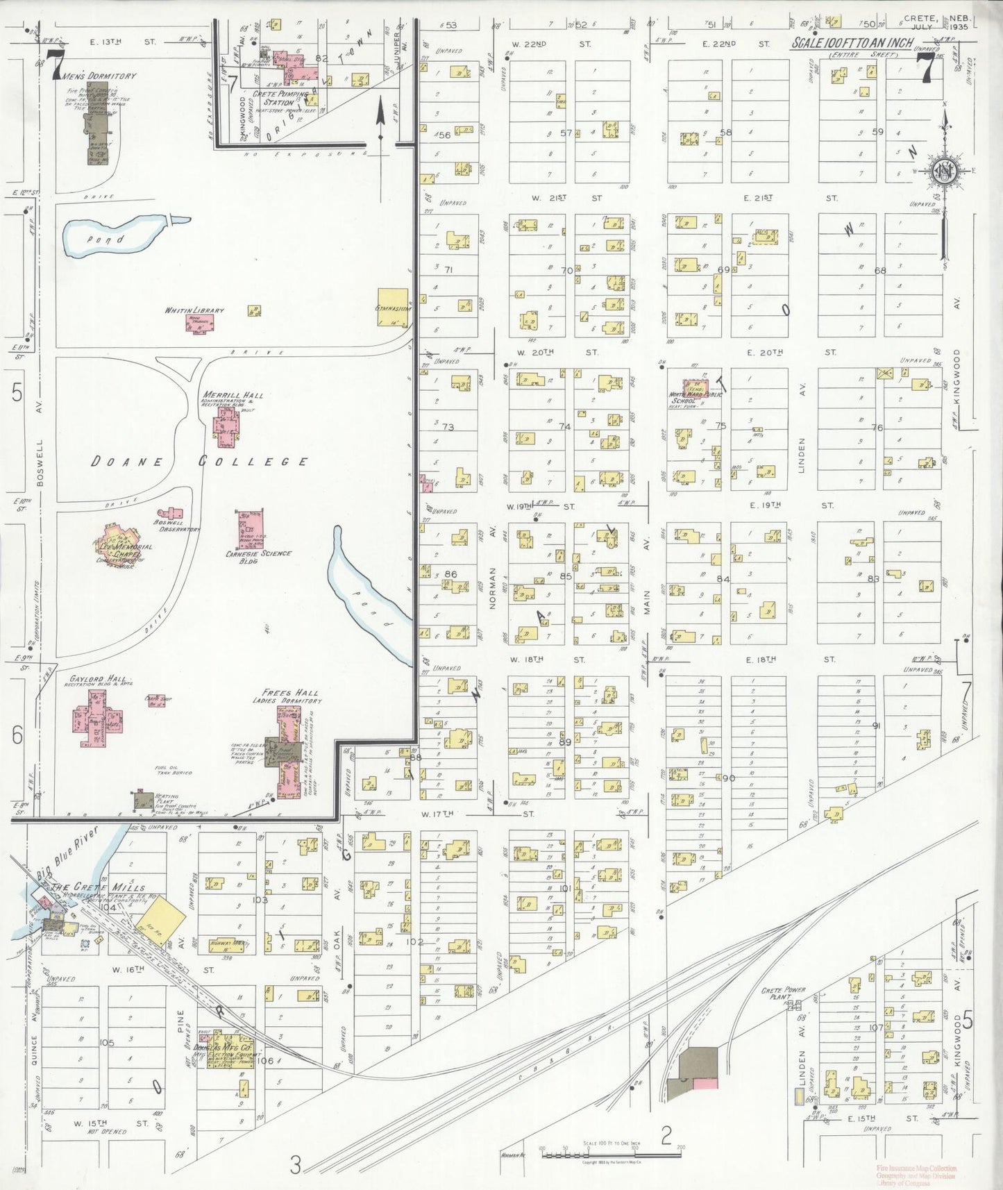 Sanborn Fire Insurance Map from Crete, Saline County, Nebraska (1935), Sheet #0007 - Complete Map Set gallery image, historic Sanborn map, vintage wall art, Nebraska Nebraska