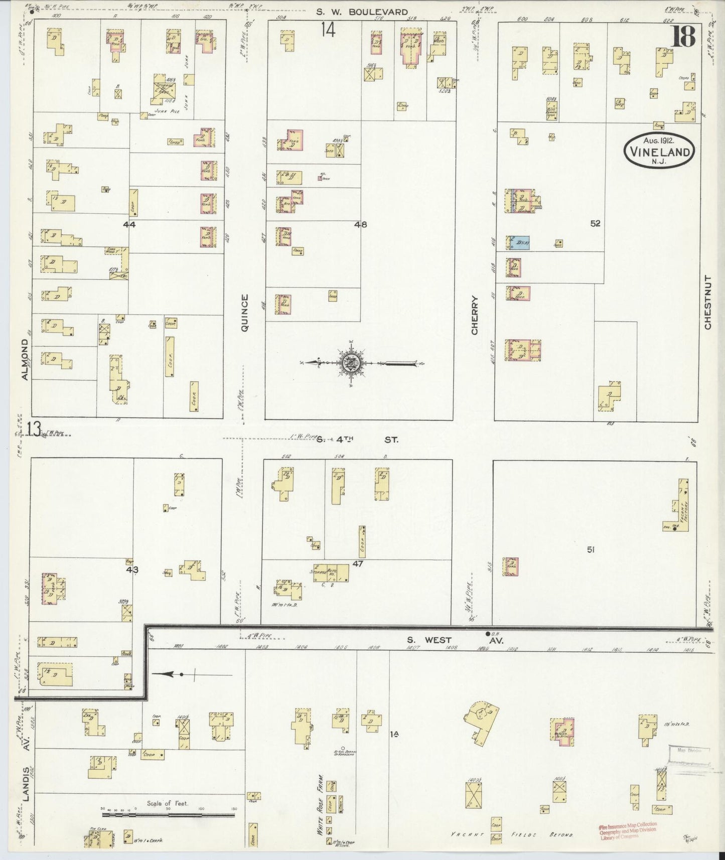 Sanborn Fire Insurance Map from Vineland, Cumberland County, New Jersey (1912), Sheet #0018 - Complete Map Set gallery image, historic Sanborn map, vintage wall art, New Jersey New Jersey