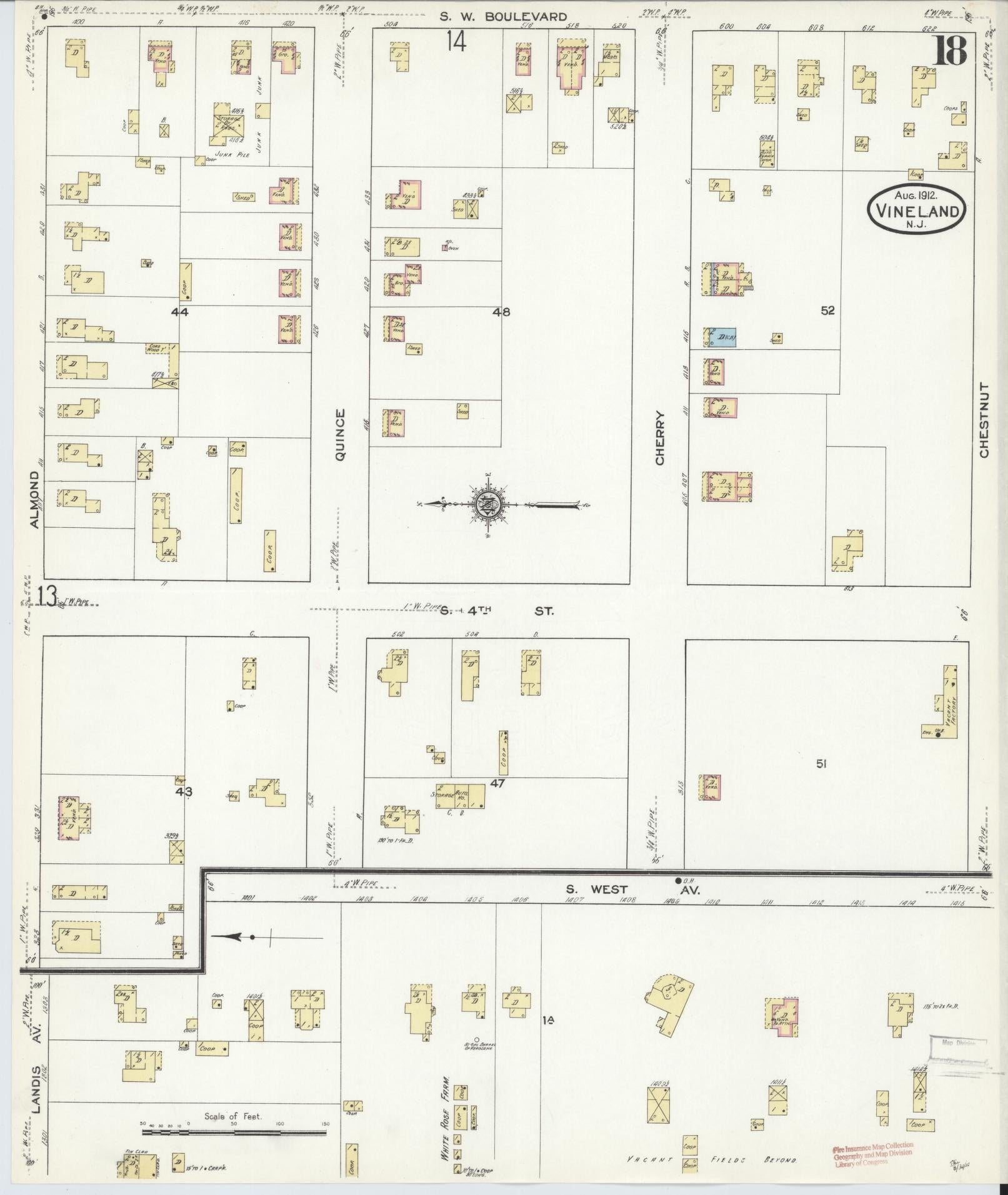 Sanborn Fire Insurance Map from Vineland, Cumberland County, New Jersey (1912), Sheet #0018 - Complete Map Set gallery image, historic Sanborn map, vintage wall art, New Jersey New Jersey