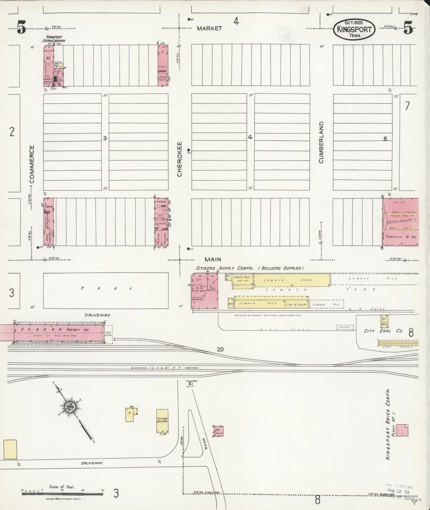 Sanborn Fire Insurance Map from Kingsport, Sullivan County, Tennessee (1925), Sheet #0005 - Complete Map Set gallery image, historic Sanborn map, vintage wall art, Tennessee Tennessee