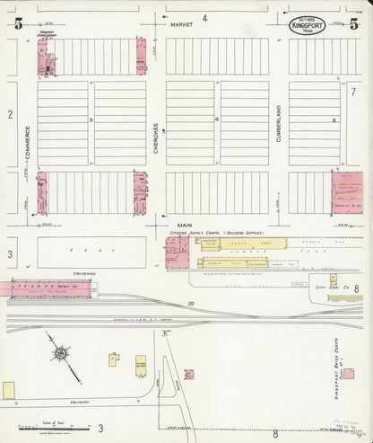 Sanborn Fire Insurance Map from Kingsport, Sullivan County, Tennessee (1925), Sheet #0005 - Complete Map Set gallery image, historic Sanborn map, vintage wall art, Tennessee Tennessee