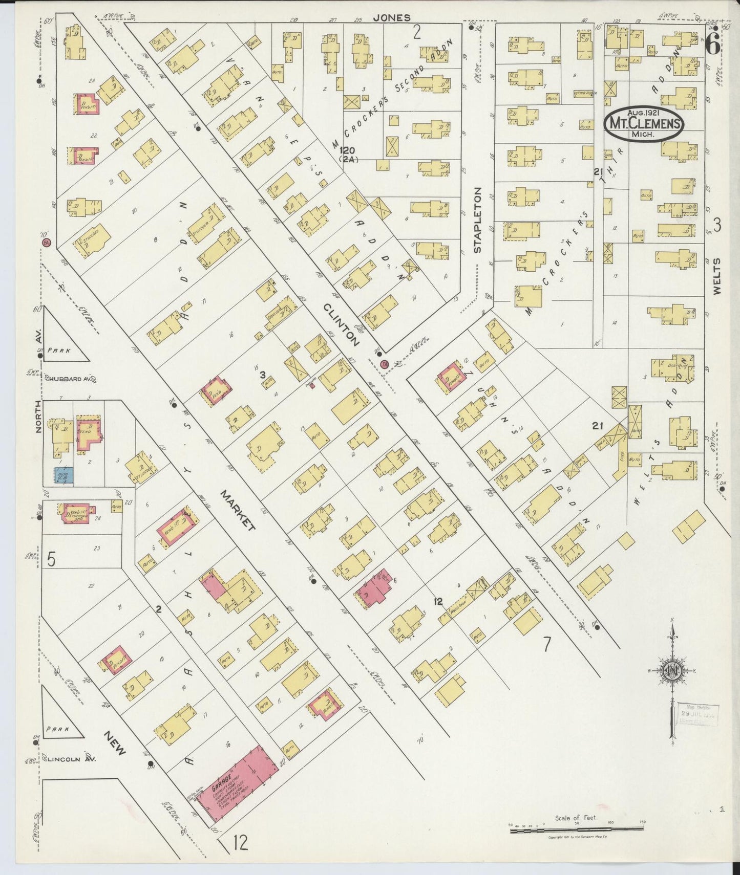 Sanborn Fire Insurance Map from Mount Clemens, Macomb County, Michigan (1921), Sheet #0006 - Complete Map Set gallery image, historic Sanborn map, vintage wall art, Michigan Michigan
