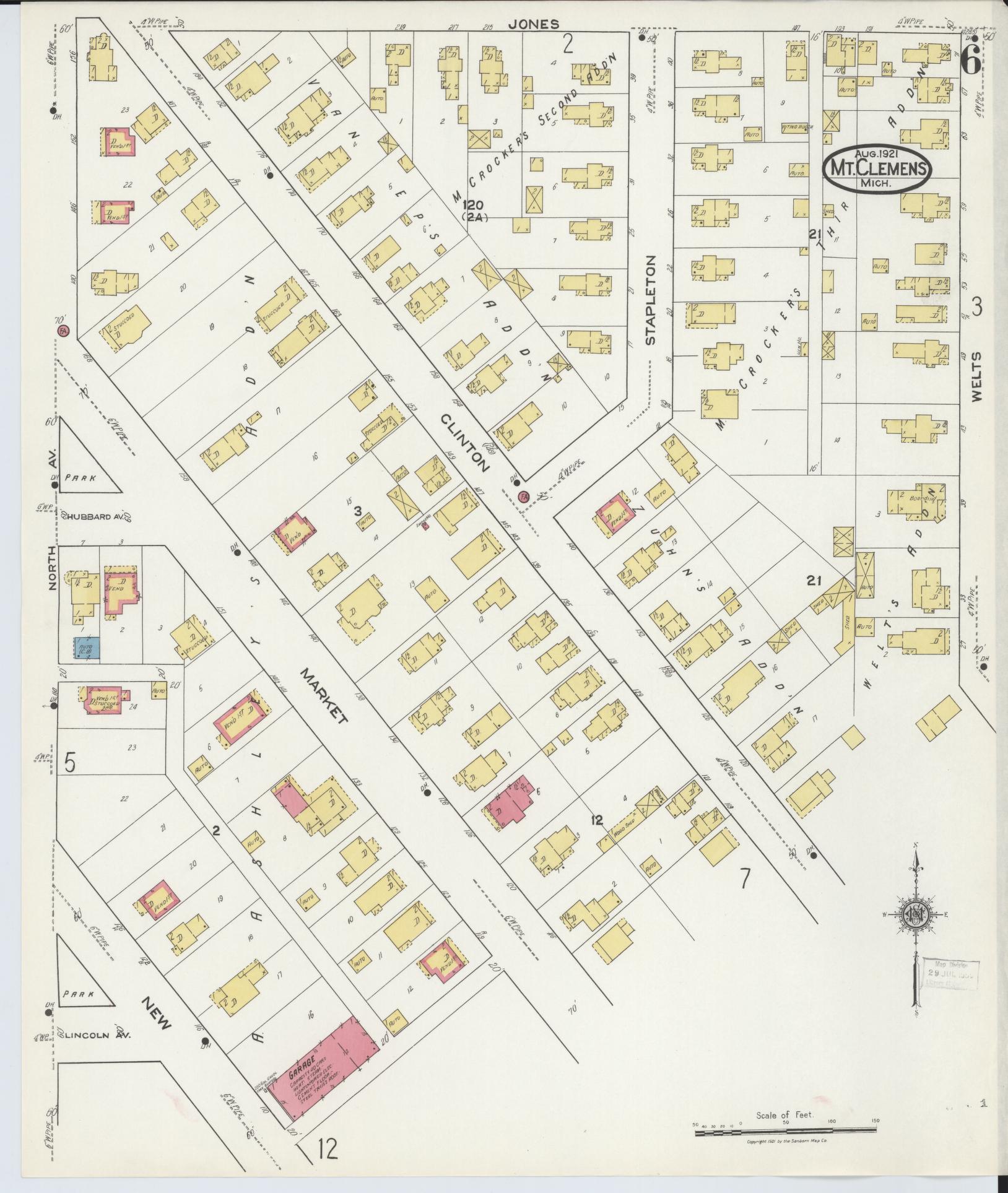 Sanborn Fire Insurance Map from Mount Clemens, Macomb County, Michigan (1921), Sheet #0006 - Complete Map Set gallery image, historic Sanborn map, vintage wall art, Michigan Michigan
