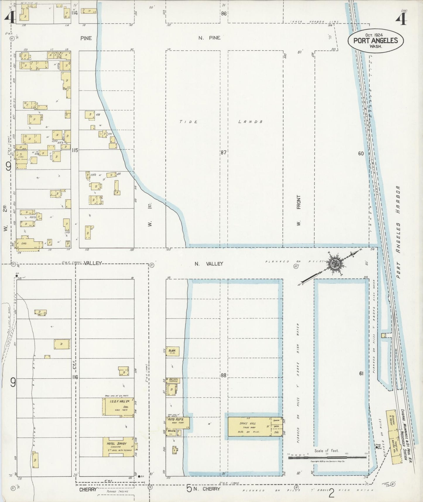 Sanborn Fire Insurance Map from Port Angeles, Clallam County, Washington (1924), Sheet #0004 - Complete Map Set gallery image, historic Sanborn map, vintage wall art, Washington Washington