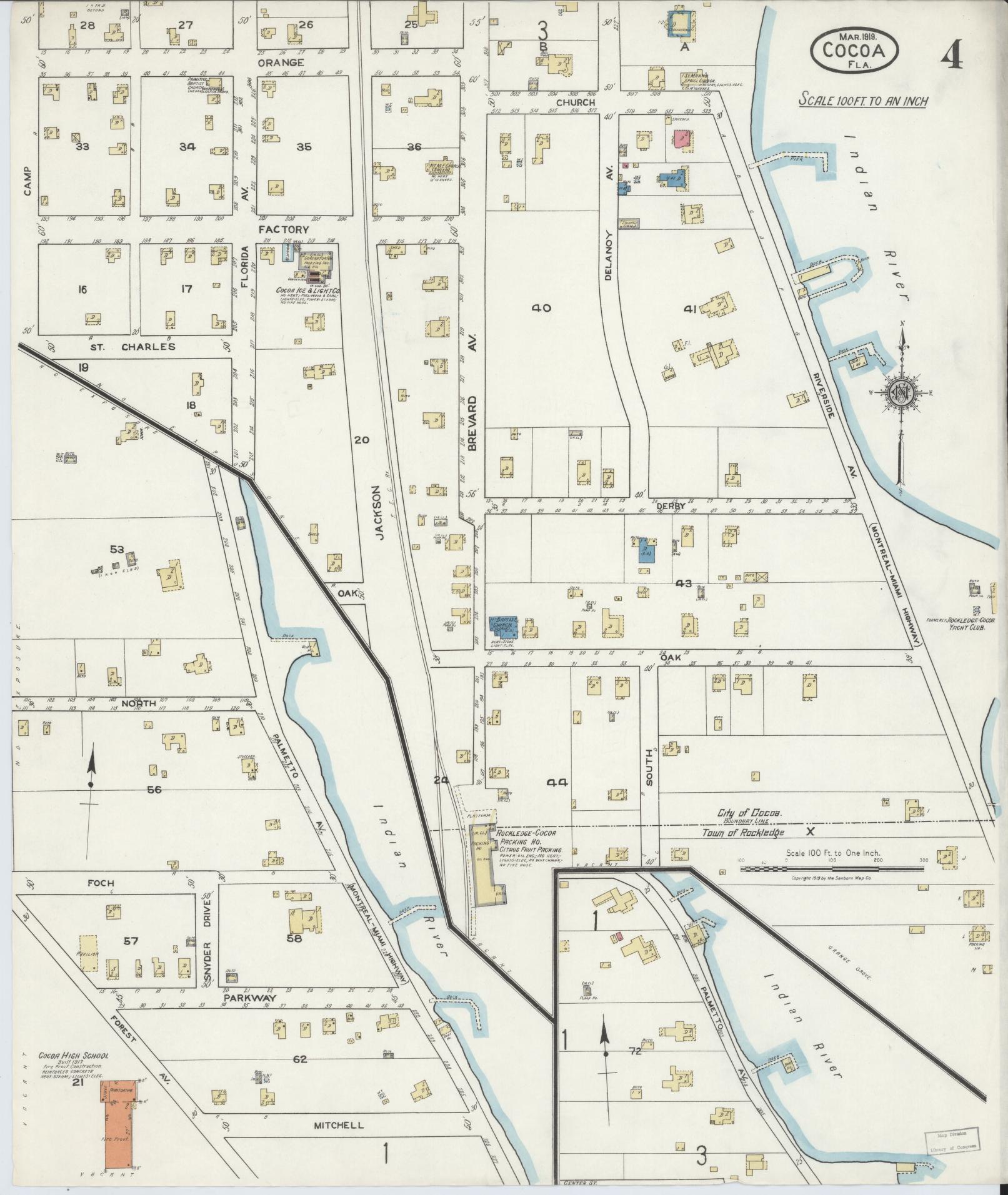 Sanborn Fire Insurance Map from Cocoa, Brevard County, Florida (1919), Sheet #0004 - Complete Map Set gallery image, historic Sanborn map, vintage wall art, Florida Florida