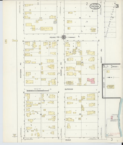 Sanborn Fire Insurance Map from Oscoda, Iosco County, Michigan (1914), Sheet #0003 - Historic Sanborn Fire Insurance Map Print, vintage old map wall art, antique decor, genealogy gift, Michigan Michigan map