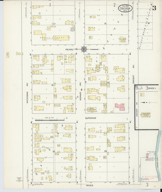 Sanborn Fire Insurance Map from Oscoda, Iosco County, Michigan (1914), Sheet #0003 - Historic Sanborn Fire Insurance Map Print, vintage old map wall art, antique decor, genealogy gift, Michigan Michigan map
