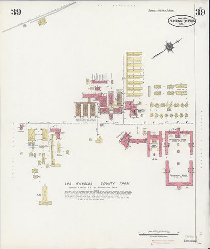Sanborn Fire Insurance Map from Huntington Park, Los Angeles County, California (1924), Sheet #0039 - Complete Map Set gallery image, historic Sanborn map, vintage wall art, California California