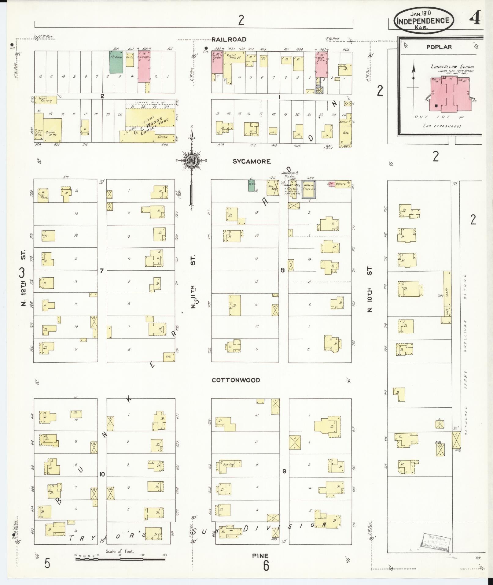 Sanborn Fire Insurance Map from Independence, Montgomery County, Kansas (1910), Sheet #0004 - Historic Sanborn Fire Insurance Map Print, vintage old map wall art, antique decor, genealogy gift, Kansas Kansas map