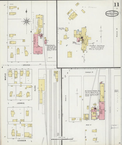 Sanborn Fire Insurance Map from Kenosha, Kenosha County, Wisconsin (1894), Sheet #0011 - Historic Sanborn Fire Insurance Map Print, vintage old map wall art, antique decor, genealogy gift, Wisconsin Wisconsin map
