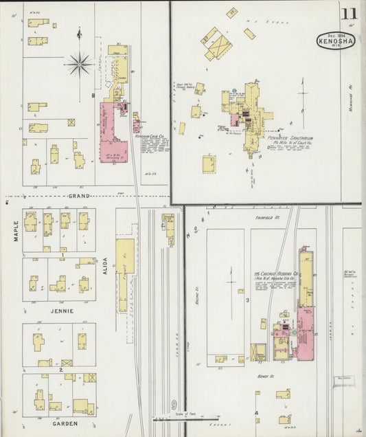 Sanborn Fire Insurance Map from Kenosha, Kenosha County, Wisconsin (1894), Sheet #0011 - Historic Sanborn Fire Insurance Map Print, vintage old map wall art, antique decor, genealogy gift, Wisconsin Wisconsin map