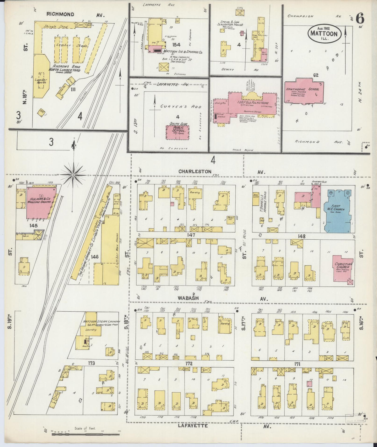 Sanborn Fire Insurance Map from Mattoon, Coles County, Illinois (1902), Sheet #0006 - Complete Map Set gallery image, historic Sanborn map, vintage wall art, Illinois Illinois