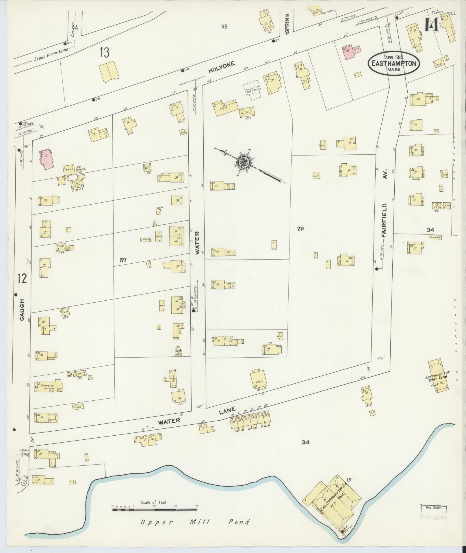 Sanborn Fire Insurance Map from East Hampton, Hampshire County, Massachusetts (1910), Sheet #0014 - Historic Sanborn Fire Insurance Map Print, vintage old map wall art, antique decor, genealogy gift, Massachusetts Massachusetts map