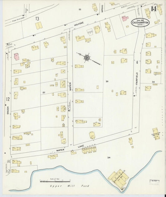 Sanborn Fire Insurance Map from East Hampton, Hampshire County, Massachusetts (1910), Sheet #0014 - Historic Sanborn Fire Insurance Map Print, vintage old map wall art, antique decor, genealogy gift, Massachusetts Massachusetts map