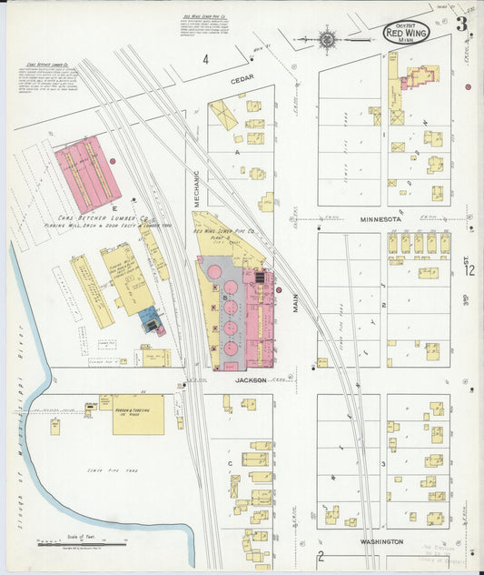 Sanborn Fire Insurance Map from Red Wing, Goodhue County, Minnesota (1917), Sheet #0003 - Historic Sanborn Fire Insurance Map Print, vintage old map wall art, antique decor, genealogy gift, Minnesota Minnesota map