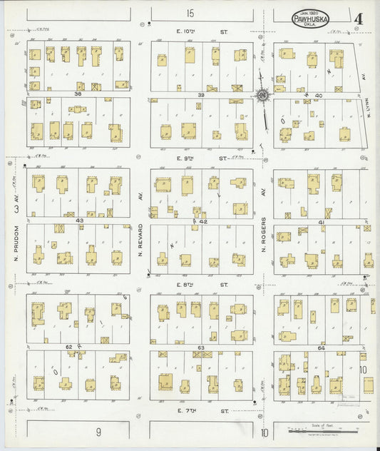 Sanborn Fire Insurance Map from Pawhuska, Osage County, Oklahoma (1920), Sheet #0004 - Historic Sanborn Fire Insurance Map Print, vintage old map wall art, antique decor, genealogy gift, Oklahoma Oklahoma map