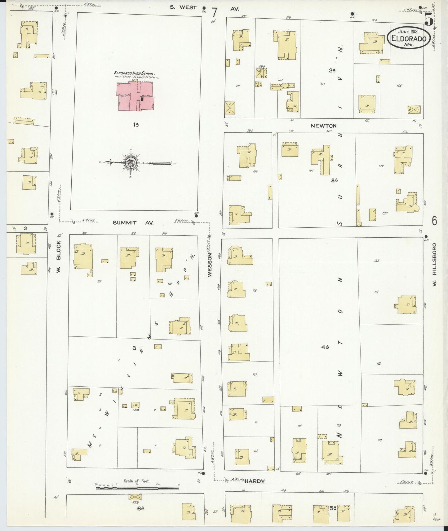 Sanborn Fire Insurance Map from El Dorado, Union County, Arkansas (1912), Sheet #0005 - Complete Map Set gallery image, historic Sanborn map, vintage wall art, Arkansas Arkansas