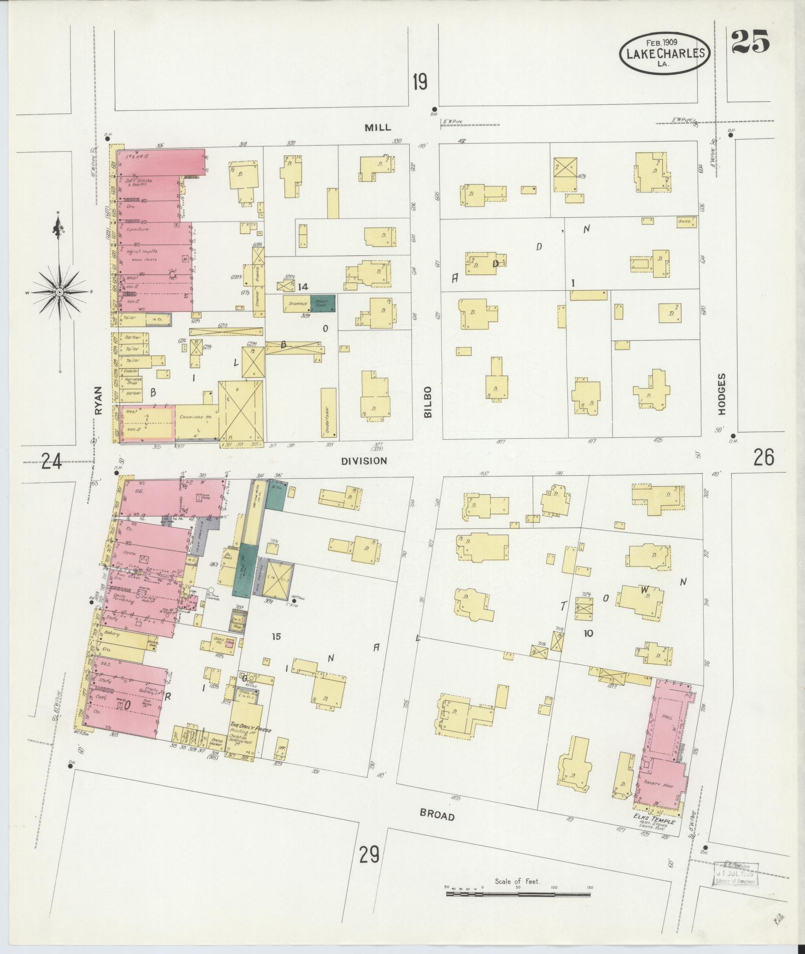 Sanborn Fire Insurance Map from Lake Charles, Calcasieu Parish, Louisiana (1909), Sheet #0025 - Complete Map Set gallery image, historic Sanborn map, vintage wall art, Louisiana Louisiana