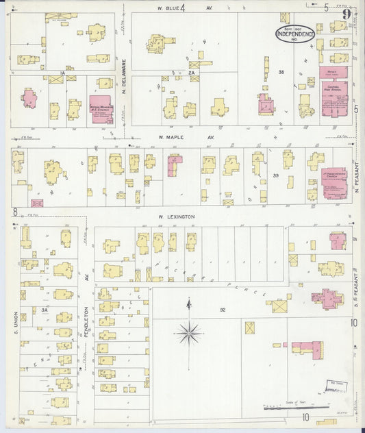 Sanborn Fire Insurance Map from Independence, Jackson County, Missouri (1907), Sheet #0009 - Historic Sanborn Fire Insurance Map Print, vintage old map wall art, antique decor, genealogy gift, Missouri Missouri map