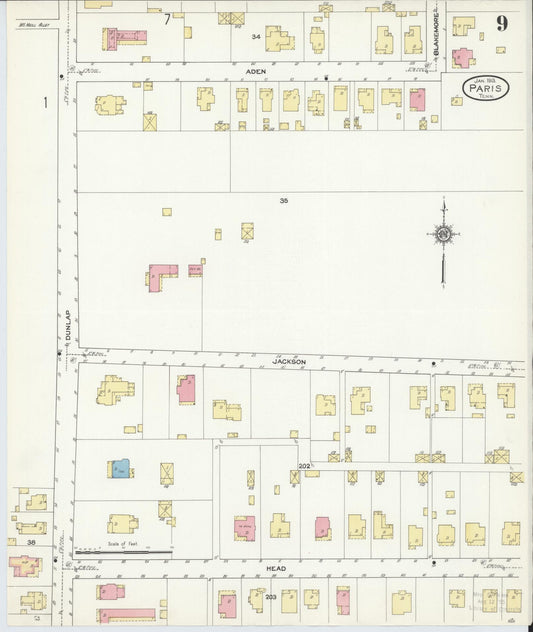 Sanborn Fire Insurance Map from Paris, Henry County, Tennessee (1913), Sheet #0009 - Historic Sanborn Fire Insurance Map Print, vintage old map wall art, antique decor, genealogy gift, Tennessee Tennessee map