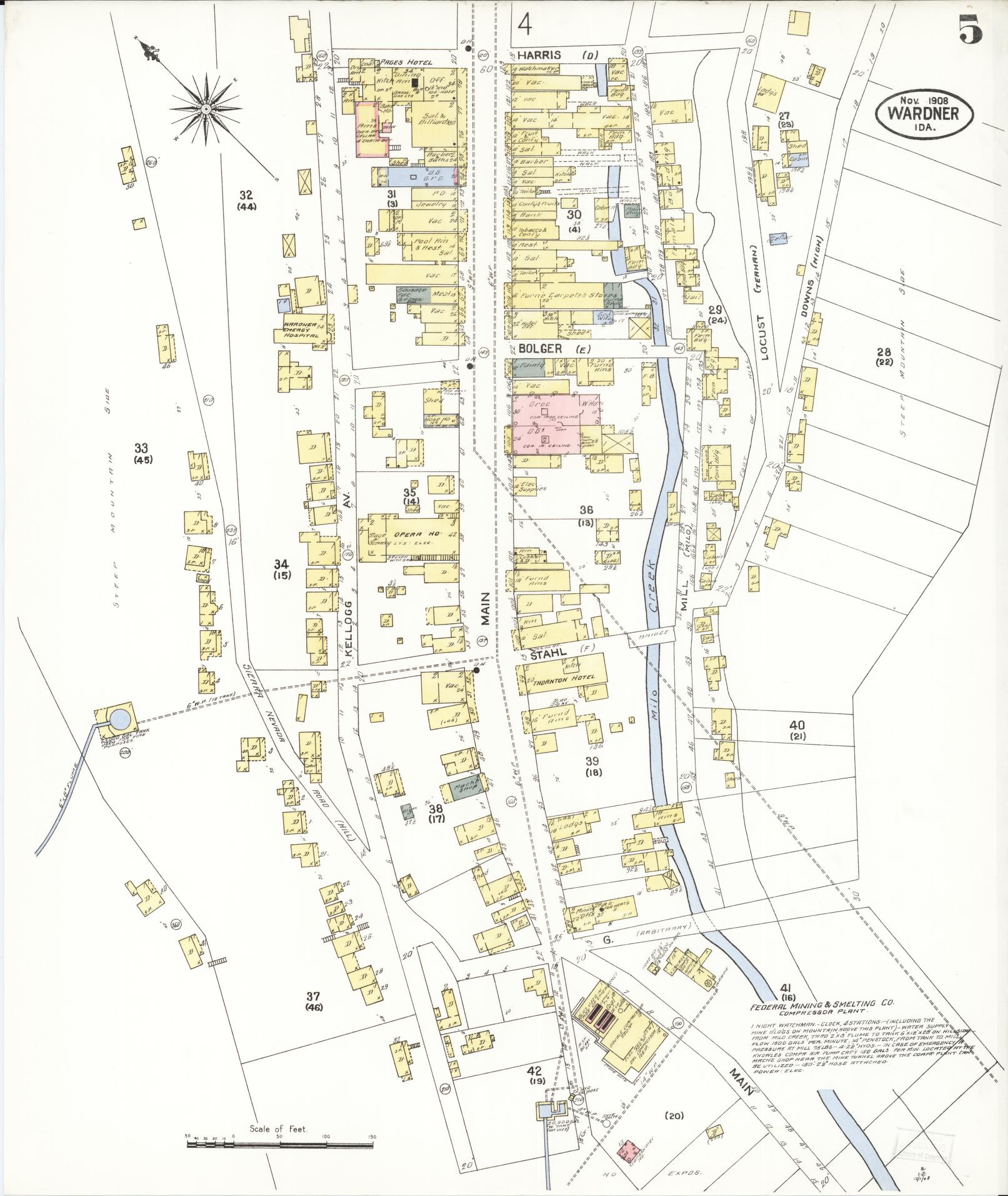 Sanborn Fire Insurance Map from Wardner, Shoshone County, Idaho (1908), Sheet #0005 - Complete Map Set gallery image, historic Sanborn map, vintage wall art, Idaho Idaho