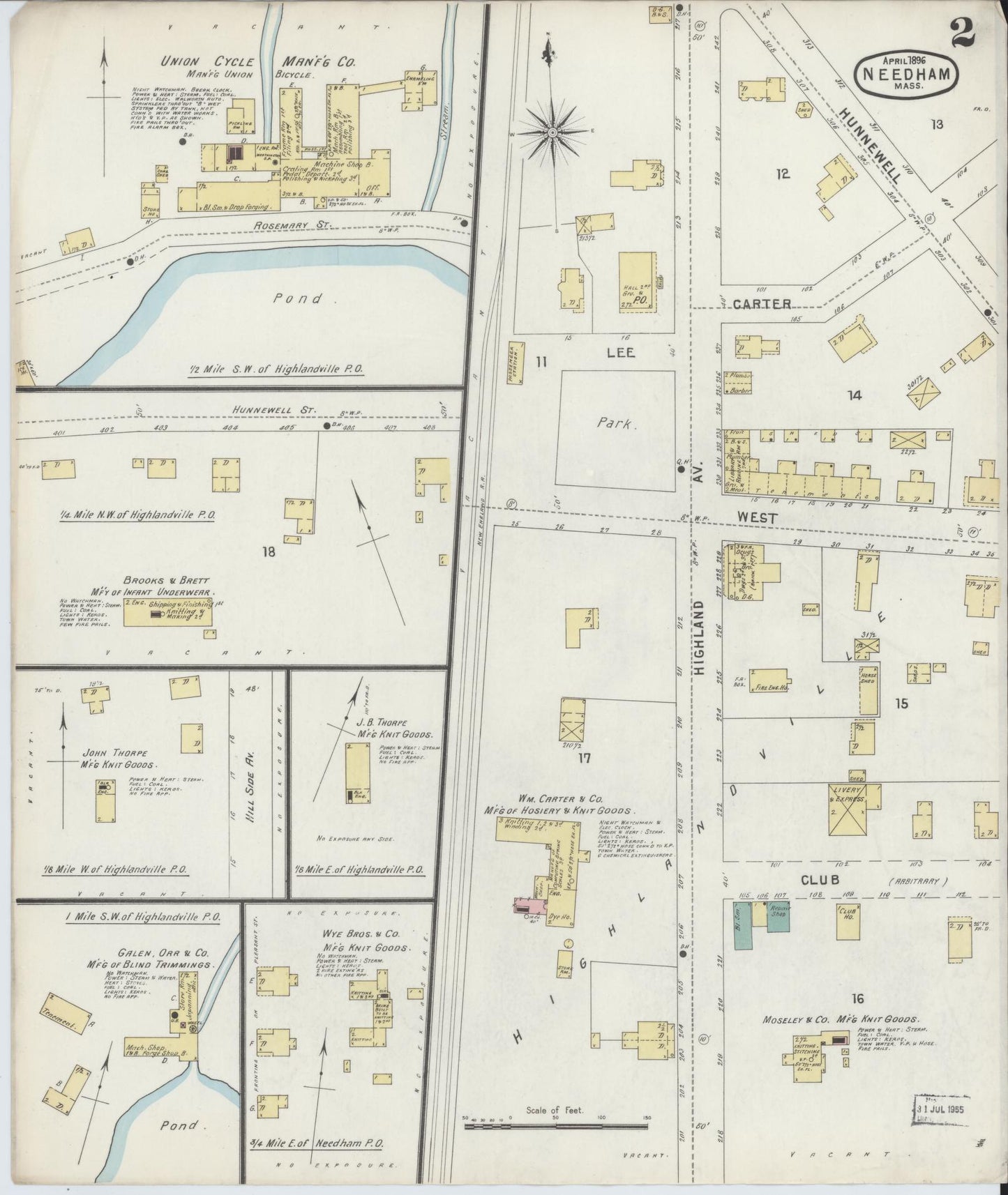 Sanborn Fire Insurance Map from Needham, Norfolk County, Massachusetts (1896), Sheet #0002 - Complete Map Set gallery image, historic Sanborn map, vintage wall art, Massachusetts Massachusetts