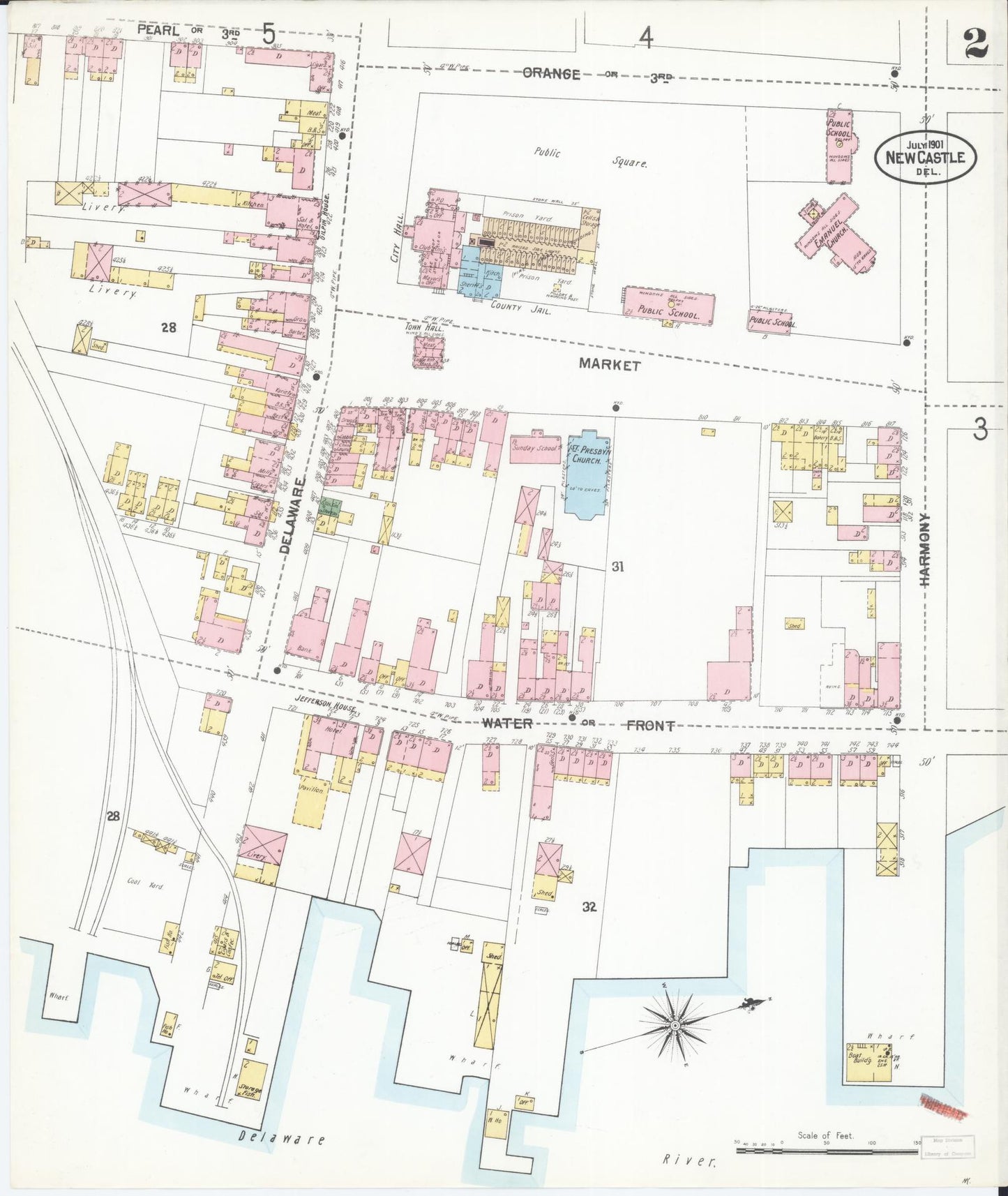 Sanborn Fire Insurance Map from New Castle, New Castle County, Delaware (1901), Sheet #0002 - Complete Map Set gallery image, historic Sanborn map, vintage wall art, Delaware Delaware