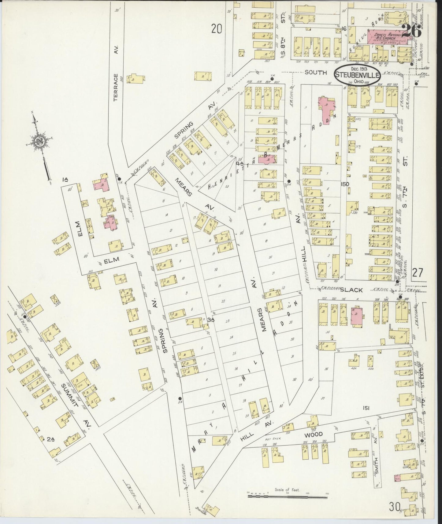 Sanborn Fire Insurance Map from Steubenville, Jefferson County, Ohio (1913), Sheet #0026 - Complete Map Set gallery image, historic Sanborn map, vintage wall art, Ohio Ohio