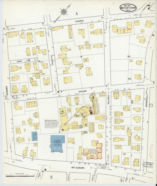 Sanborn Fire Insurance Map from Watertown, Middlesex County, Massachusetts (1916), Sheet #0007 - Historic Sanborn Fire Insurance Map Print, vintage old map wall art, antique decor, genealogy gift, Massachusetts Massachusetts map