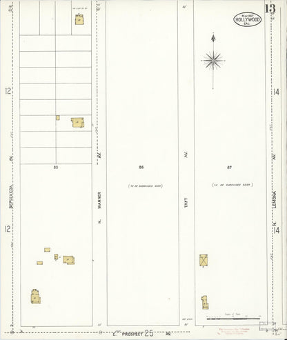 Sanborn Fire Insurance Map from Hollywood, Los Angeles County, California (1907), Sheet #0013 - Complete Map Set gallery image, historic Sanborn map, vintage wall art, California California