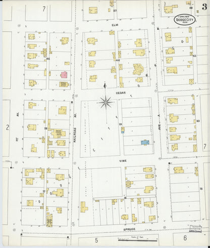 Sanborn Fire Insurance Map from Dodge City, Ford County, Kansas (1905), Sheet #0003 - Complete Map Set gallery image, historic Sanborn map, vintage wall art, Kansas Kansas