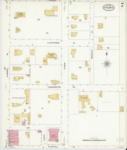 Sanborn Fire Insurance Map from Orlando, Orange County, Florida (1908), Sheet #0007 - Complete Map Set gallery image, historic Sanborn map, vintage wall art, Florida Florida