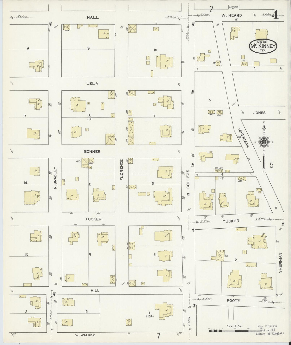Sanborn Fire Insurance Map from McKinney, Collin County, Texas (1914), Sheet #0004 - Complete Map Set gallery image, historic Sanborn map, vintage wall art, Texas Texas