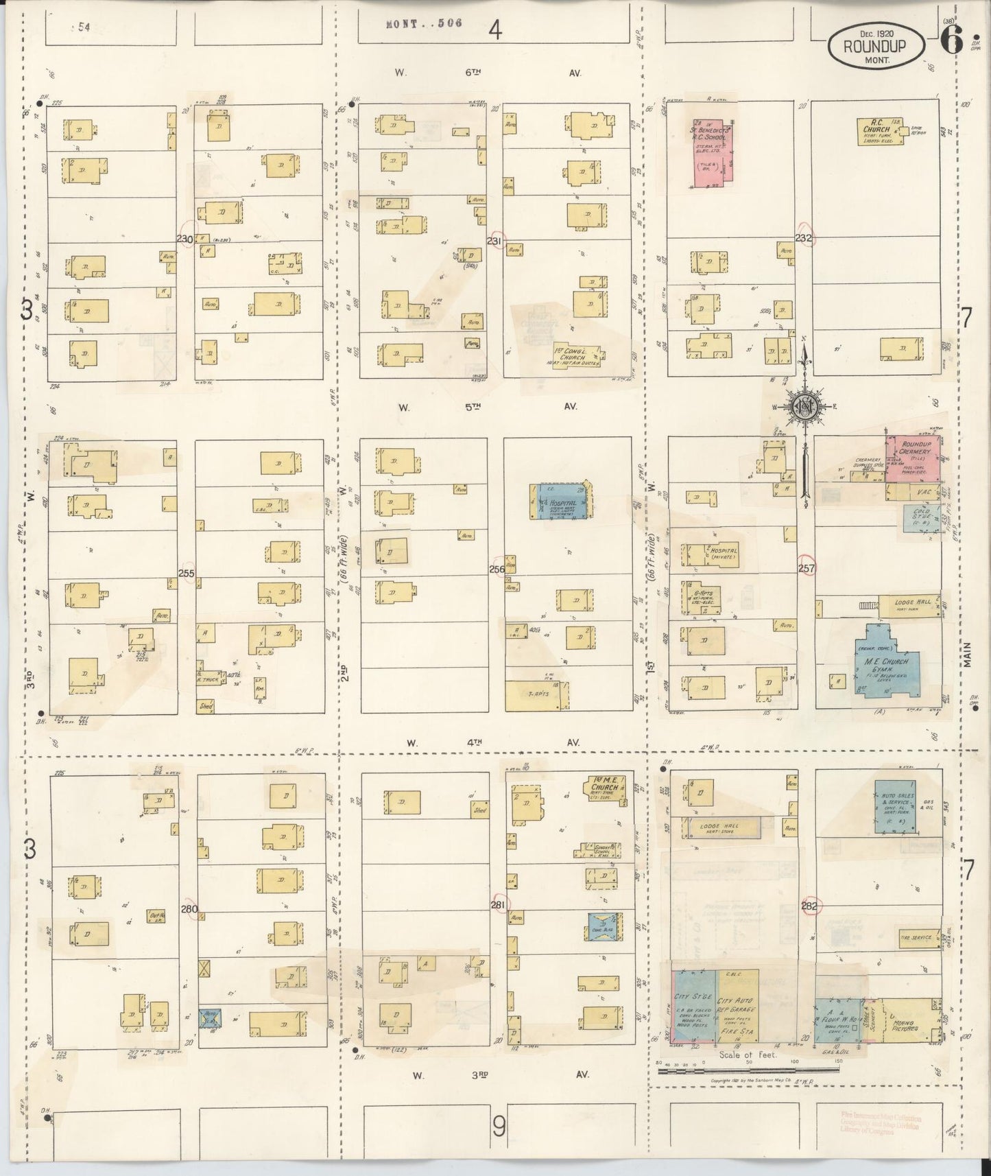 Sanborn Fire Insurance Map from Roundup, Musselshell County, Montana (1944), Sheet #0006 - Complete Map Set gallery image, historic Sanborn map, vintage wall art, Montana Montana