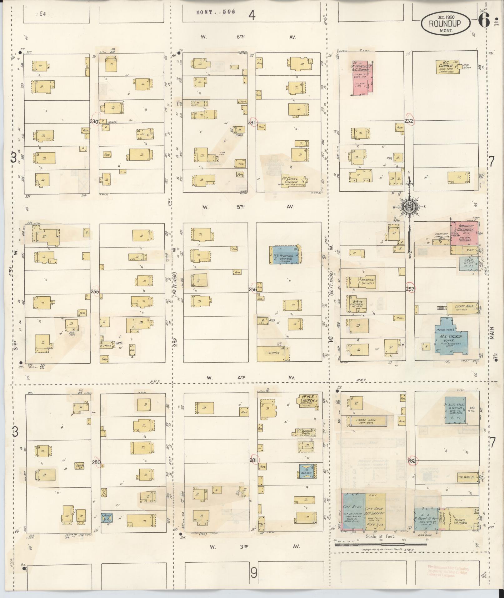 Sanborn Fire Insurance Map from Roundup, Musselshell County, Montana (1944), Sheet #0006 - Complete Map Set gallery image, historic Sanborn map, vintage wall art, Montana Montana