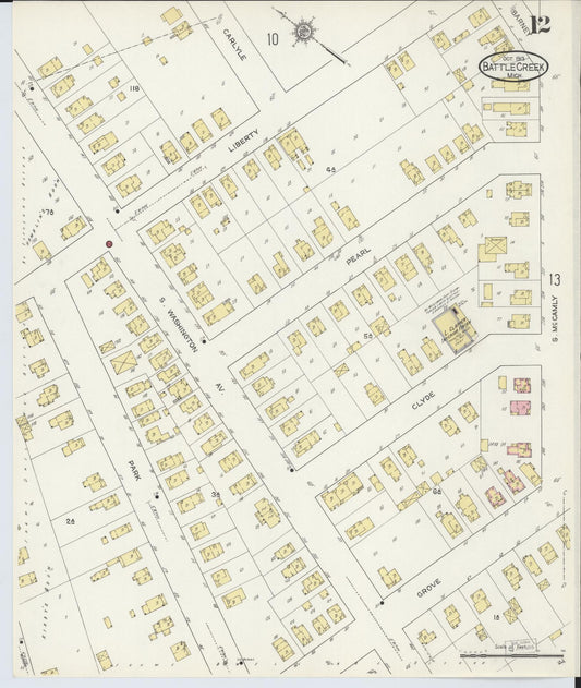 Sanborn Fire Insurance Map from Battle Creek, Calhoun County, Michigan (1913), Sheet #0012 - Historic Sanborn Fire Insurance Map Print, vintage old map wall art, antique decor, genealogy gift, Michigan Michigan map