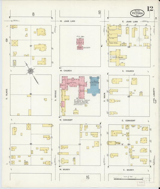 Sanborn Fire Insurance Map from Victoria, Victoria County, Texas (1912), Sheet #0012 - Historic Sanborn Fire Insurance Map Print, vintage old map wall art, antique decor, genealogy gift, Texas Texas map