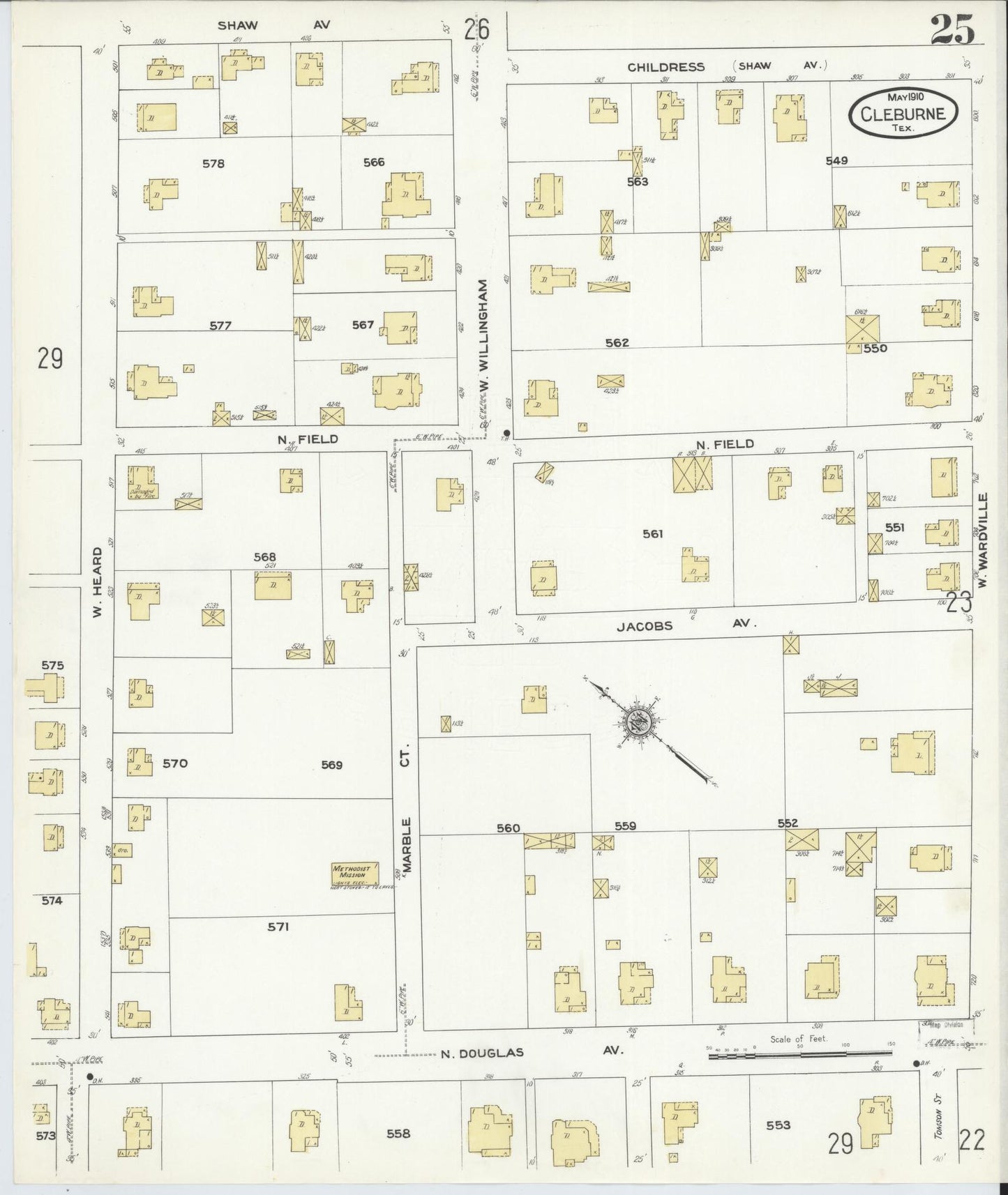 Sanborn Fire Insurance Map from Cleburne, Johnson County, Texas (1910), Sheet #0025 - Historic Sanborn Fire Insurance Map Print, vintage old map wall art, antique decor, genealogy gift, Texas Texas map