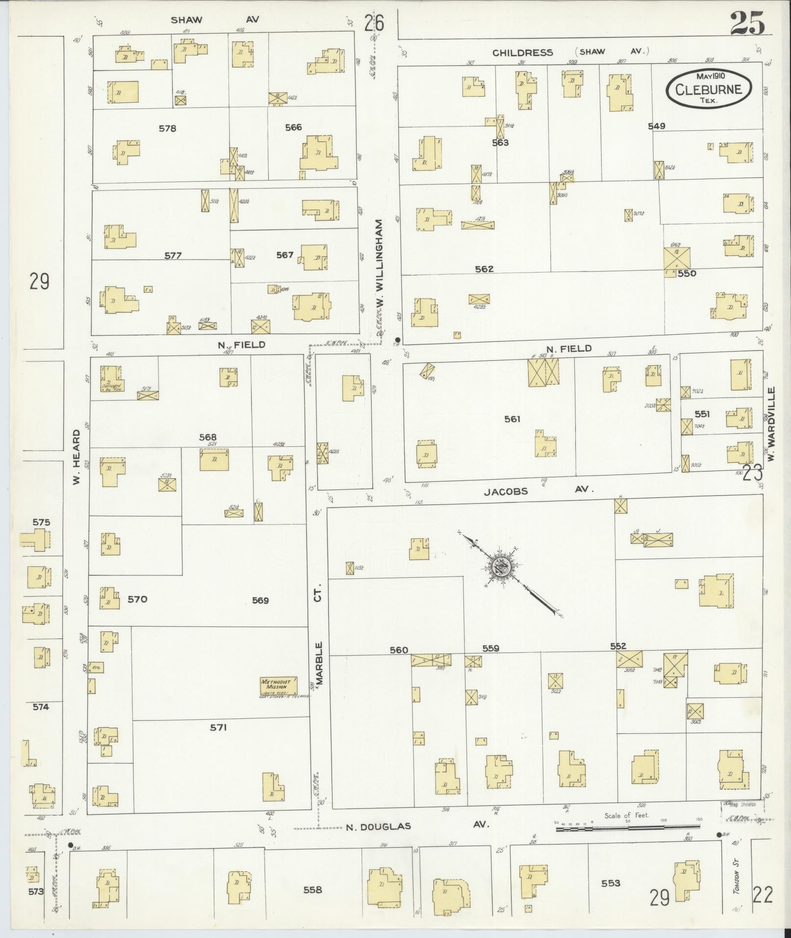 Sanborn Fire Insurance Map from Cleburne, Johnson County, Texas (1910), Sheet #0025 - Historic Sanborn Fire Insurance Map Print, vintage old map wall art, antique decor, genealogy gift, Texas Texas map