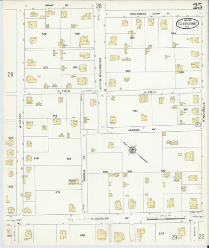 Sanborn Fire Insurance Map from Cleburne, Johnson County, Texas (1910), Sheet #0025 - Historic Sanborn Fire Insurance Map Print, vintage old map wall art, antique decor, genealogy gift, Texas Texas map
