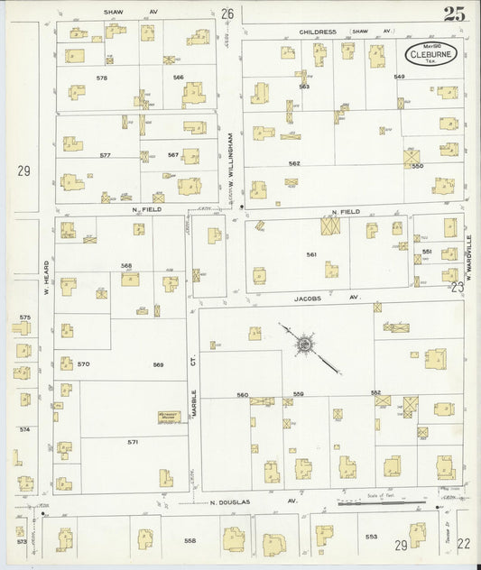 Sanborn Fire Insurance Map from Cleburne, Johnson County, Texas (1910), Sheet #0025 - Historic Sanborn Fire Insurance Map Print, vintage old map wall art, antique decor, genealogy gift, Texas Texas map