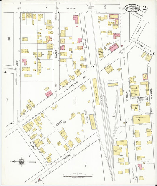 Sanborn Fire Insurance Map from Winooski, Chittenden County, Vermont (1919), Sheet #0002 - Historic Sanborn Fire Insurance Map Print, vintage old map wall art, antique decor, genealogy gift, Vermont Vermont map