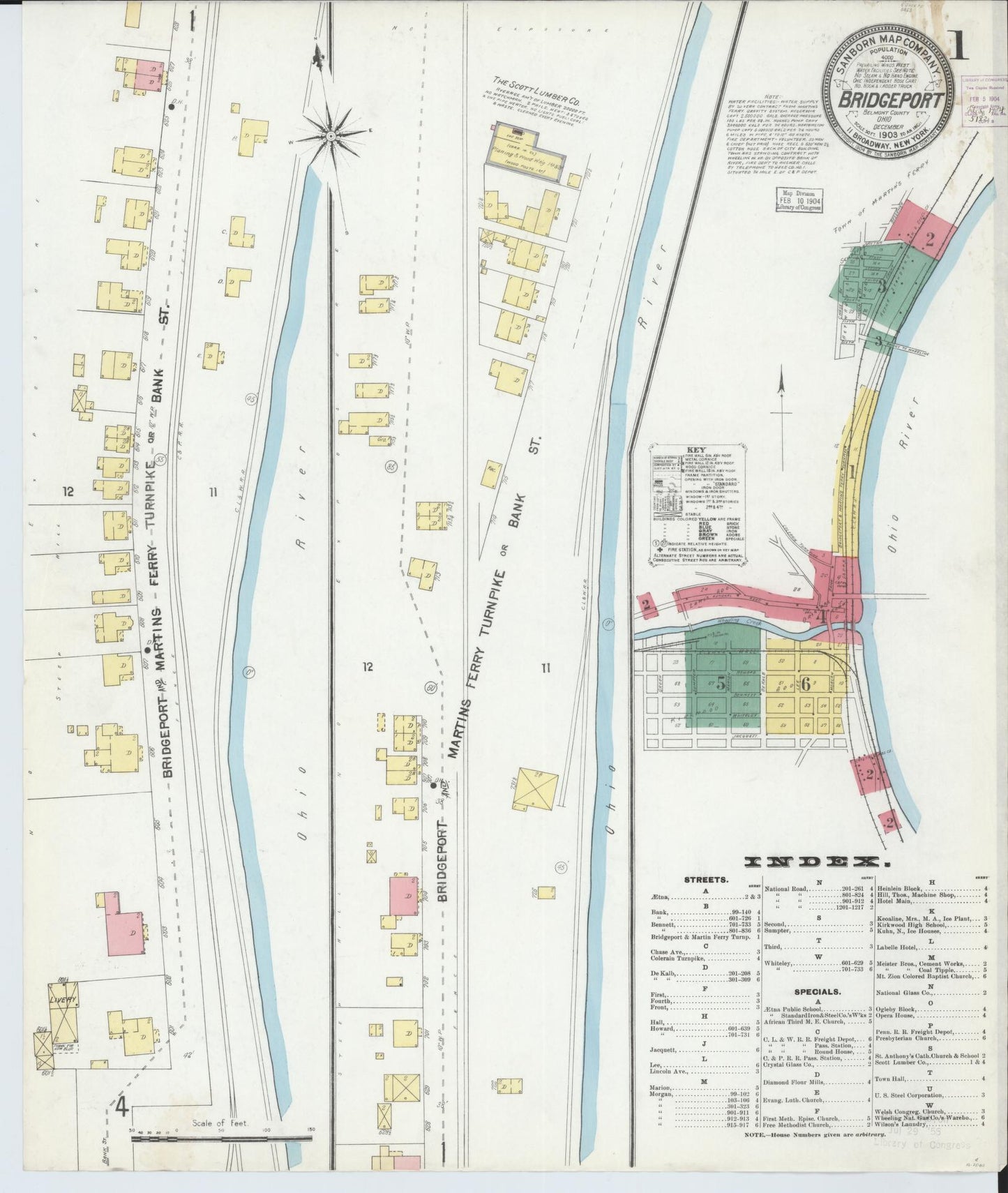 Sanborn Fire Insurance Map from Bridgeport, Belmont County, Ohio (1903), Sheet #0001 - Historic Sanborn Fire Insurance Map Print, vintage old map wall art, antique decor, genealogy gift, Ohio Ohio map