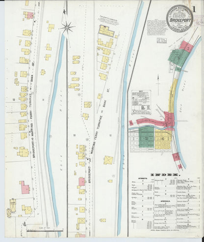 Sanborn Fire Insurance Map from Bridgeport, Belmont County, Ohio (1903), Sheet #0001 - Historic Sanborn Fire Insurance Map Print, vintage old map wall art, antique decor, genealogy gift, Ohio Ohio map