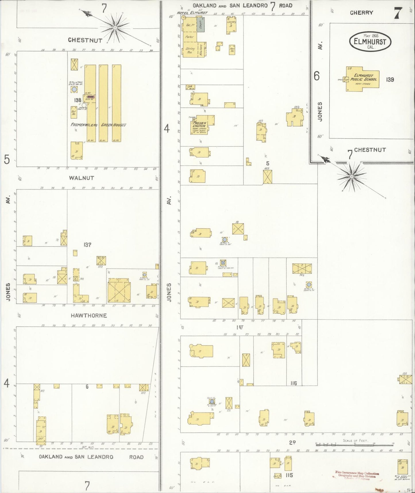 Sanborn Fire Insurance Map from Elmhurst, Alameda County, California (1905), Sheet #0007 - Complete Map Set gallery image, historic Sanborn map, vintage wall art, California California